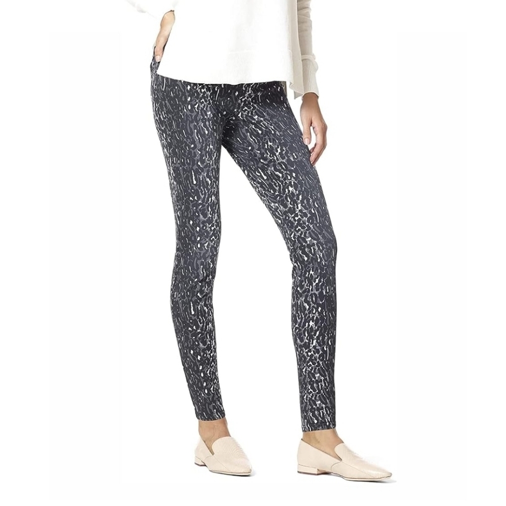 HUE Women's Ultra Soft High Waist Denim Leggings Black Leggy Leopard Size Medium